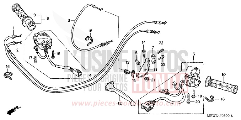 HEBELGRIFF/SCHALTER/KABEL von CBR600F Special Edition WINNING RED (R258) von 2002